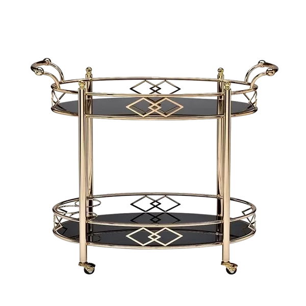 ACME Ottesen Serving Cart, Gold & Black Glass