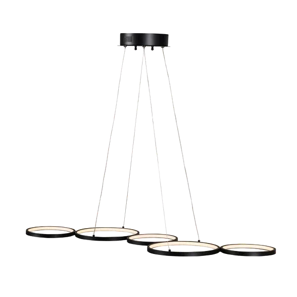 55-Watt Adjustable Integrated LED Chandelier Light Fixture Black 5 Rings Pendant