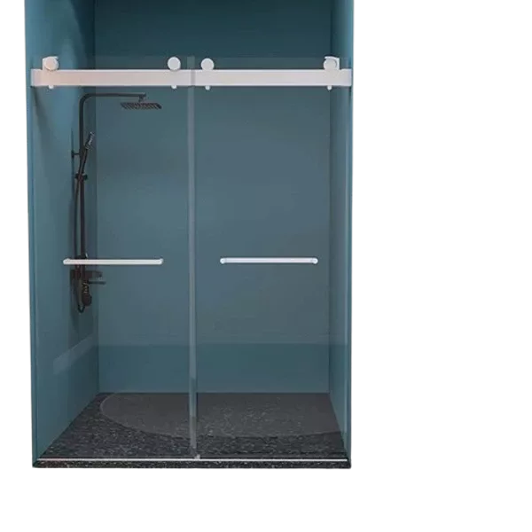 Frameless Double Sliding Shower, 57" - 60" Width, 79" Height, 3/8" (10 mm) Clear Tempered Glass, , Designed for Smooth Door with Clear Tempered Glass and Stainless Steel Hardware Brushed Nickel