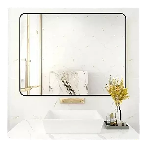 32 in. W x 24 in. H Rectangle Bathroom Mirror, Black Rounded Corner Aluminum Alloy Metal Frame Wall Vanity Mirror