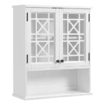 27"W x 29"H Wooden Wall Mounted Bath Storage Cabinet with Glass Cabinet Doors and Shelf in White Color