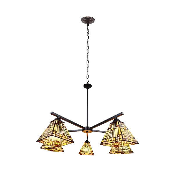 30" W Tiffany-Style Blackish Bronze 5 Light Large Chandelier With Adjustable Height For Indoor