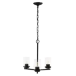 15"L x 15"W Modern 3-Light Metal Hanging Chandelier with Matt Black Finish and  Clear Glass Shade For Indoor