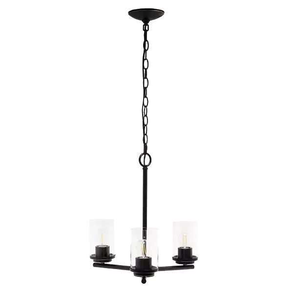 15"L x 15"W Modern 3-Light Metal Hanging Chandelier with Matt Black Finish and  Clear Glass Shade For Indoor