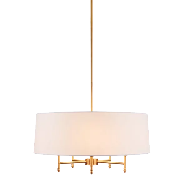5-Light Gold Chandelier Light with White Drum Shade For Indoor
