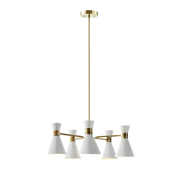 Adjustable Century Chandelier - Antique Brass/White, 5 Bulbs For Indoor