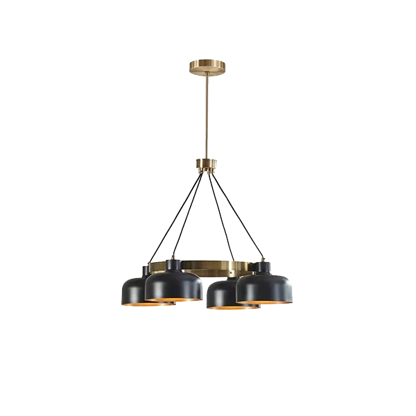 4-Light Metal Chandelier Light with Matt Black Shade and  Adjustable Height For Indoor