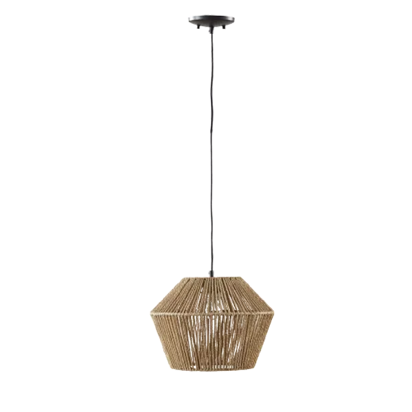 Adjustable Boho Iron Pendant Light - Matte Black/Natural For Indoor
