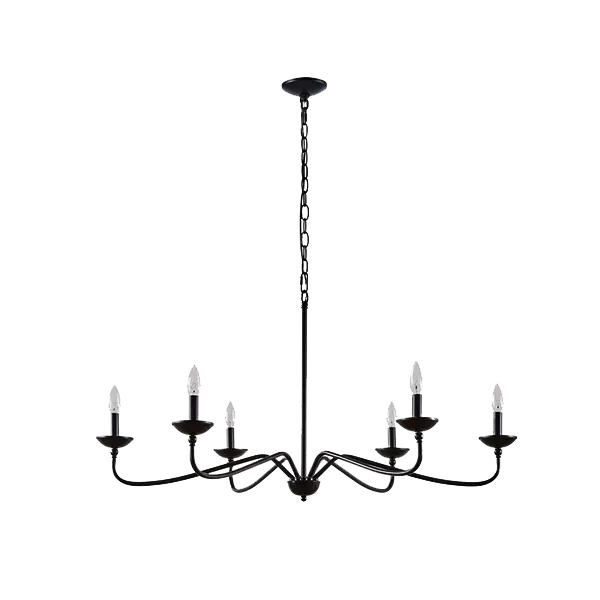 6-Light Matt Black Farmhouse Metal Chandelier Light with Adjustable Height For Indoor