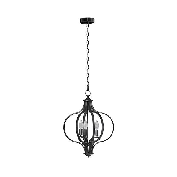 Matt Black Metal 3-Light Chandelier with Adjustable Chain For Indoor
