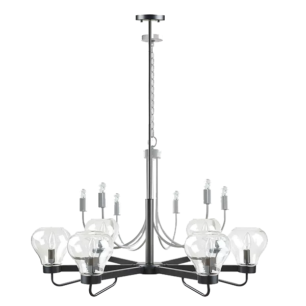 36W x 36L Matt Black 6-Light Chandelier with Bowl Shaped Glass Shades For Indoor