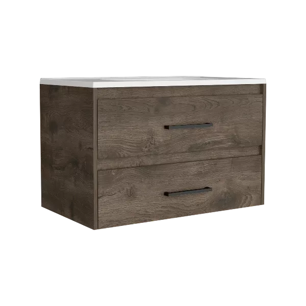 DEPOT E-SHOP Cardova Floating Vanity Bathroom with 2-Drawers, Dark Brown and White