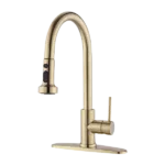 Single Handle Stainless Steel Pull Down Kitchen Faucet with Sprayer in Brushed Gold
