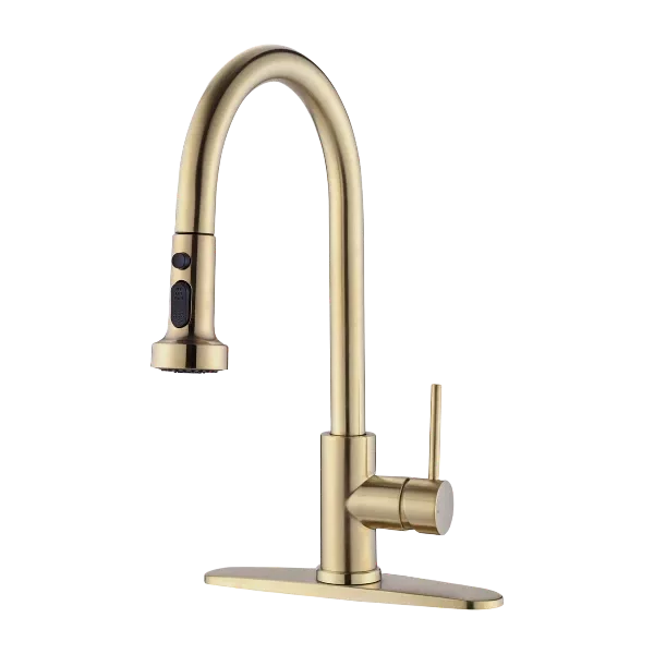 Single Handle Stainless Steel Pull Down Kitchen Faucet with Sprayer in Brushed Gold