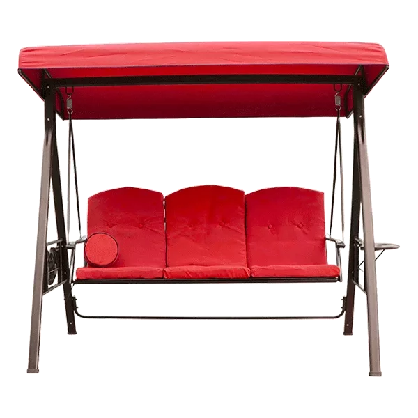 3-Seat Outdoor Patio Steel Frame Swing Chair with Adjustable Tilt Canopy in Red