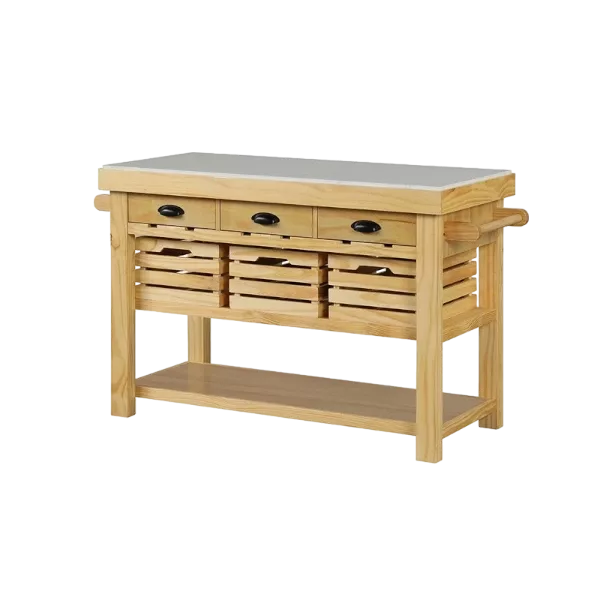 ACME Grovaam Kitchen Island, Marble & Natural Finish