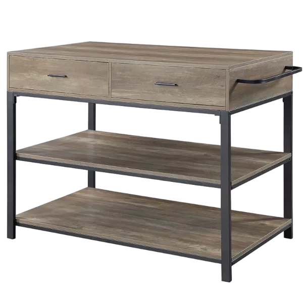 ACME Macaria Kitchen Island, Rustic Oak & Black Finish