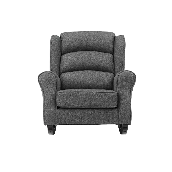 Stylish Gray Fabric Rocking Chair of Wooden Frame And Legs Ideal for Living Room & Bedroom