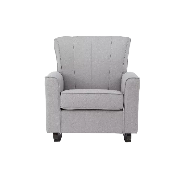 Wooden Frame Gray Linen Rocking Chair of Metal Legs Ideal for Living Room & Bedroom