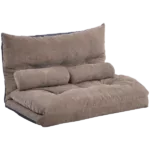 Metal frame Light Brown Adjustable Folding Futon Sofa For Reading , Sleeping, Video Gaming with Two Pillows