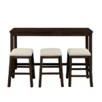 Modern Brown 4 Pieces Counter Height Table with Fabric Padded Stools, Rustic Bar Dining Set with Socket For Multipurpose Dining Room