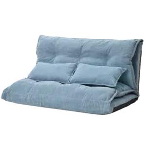 Metal frame Blue Adjustable Folding Futon Sofa For Reading , Sleeping, Video Gaming with Two Pillows