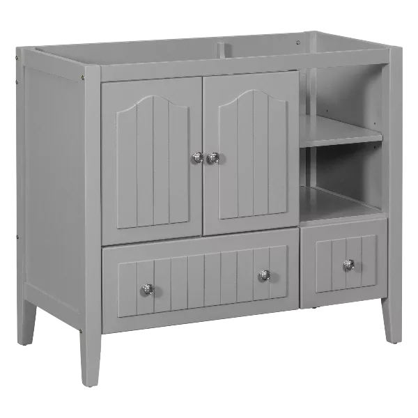 36" Bathroom Vanity Base Only, Solid Wood Frame and MDF Boards, Gray