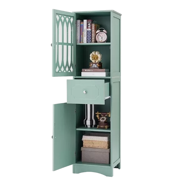 Tall Bathroom Cabinet, Freestanding Storage Cabinet with Drawer and Doors, MDF Board, Acrylic Door, Adjustable Shelf, Green