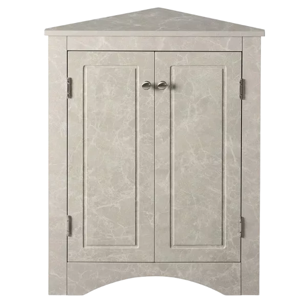 White Marble Triangle Bathroom Storage Cabinet with Adjustable Shelves, Freestanding Floor Cabinet for Home Kitchen
