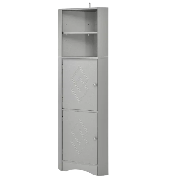 Gray Tall MDF Board Bathroom Freestanding Storage Corner Cabinet with Doors and Adjustable Shelves