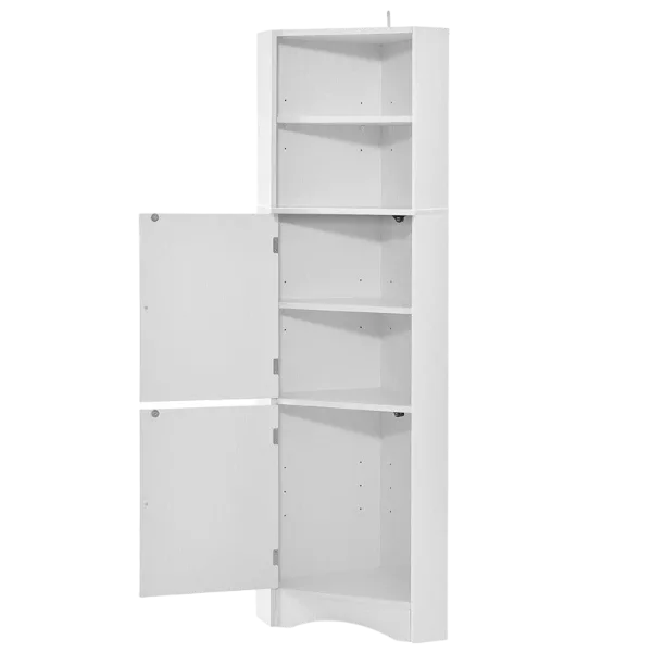 White  MDF Board Freestanding Storage Tall Bathroom Corner Cabinet with Doors and Adjustable Shelves