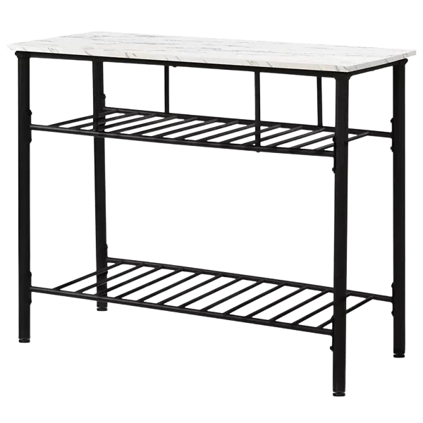 TOPMAX Rustic Farmhouse Counter Height Dining Kitchen Kitchen Island Prep Table, Kitchen Storage Rack with Worktop and 2 Shelves,Faux-Marble, White