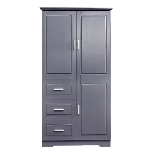 Tall and Wide Storage Cabinet with Doors for Bathroom/Office, Three Drawers, Gray