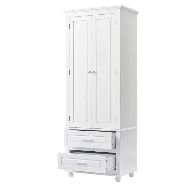 Storage Cabinet with Two Doors for Bathroom, Office, Adjustable Shelf, MDF Board, White