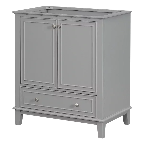 30" Bathroom Vanity without Sink, Base Only, Multi-functional Bathroom Cabinet with Doors and Drawer, Solid Frame and MDF Board, Gray