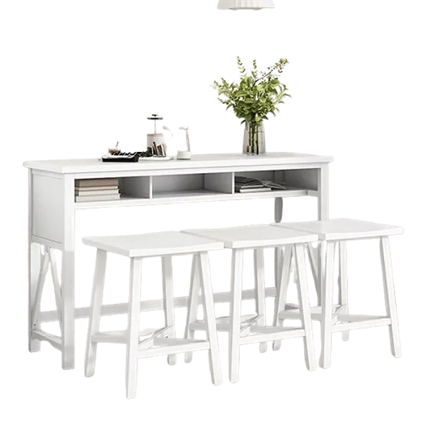 Modern White 4 Piece Dining Set Rectangular Table with 3 Stools for Small Places