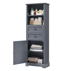 Bathroom Storage Cabinet, Tall Storage Cabinet with Two Drawers, Open Storage, Adjustable Shelf, Gray