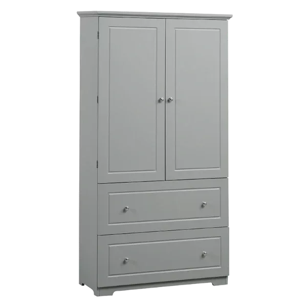 Elegantly Crafted Grey Freestanding Bathroom Storage Cabinet: Stylish Wide Design with Two Drawers, Adjustable Shelf, and MDF Painted Finish