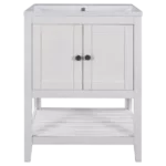 33 in. Bathroom Vanity Desk in White with Open Style Shelf and Pure White Ceramic Sink Top