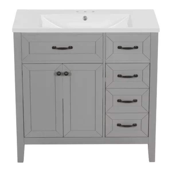 36" Bathroom Vanity with Sink Combo, Bathroom Cabinet with Drawers, Solid Frame and MDF Board, Gray