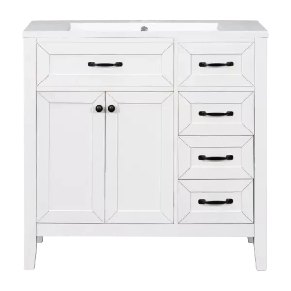 36" Bathroom Vanity with Sink Combo, White Bathroom Cabinet with Drawers, Solid Frame and MDF Board