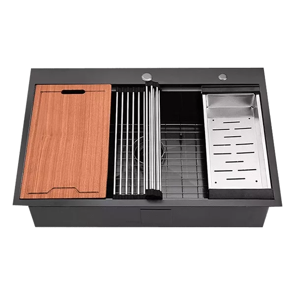 Workstation 33 in. L x 22 in. W Matt Black 16-Gauge Stainless Steel Drop-In Kitchen Sink