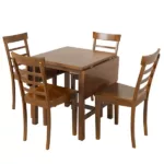 Modern Brown 5-Piece Wood Square Drop Leaf Breakfast Nook Extendable Dining Table Set with 4 Ladder Back Chairs for Small Places