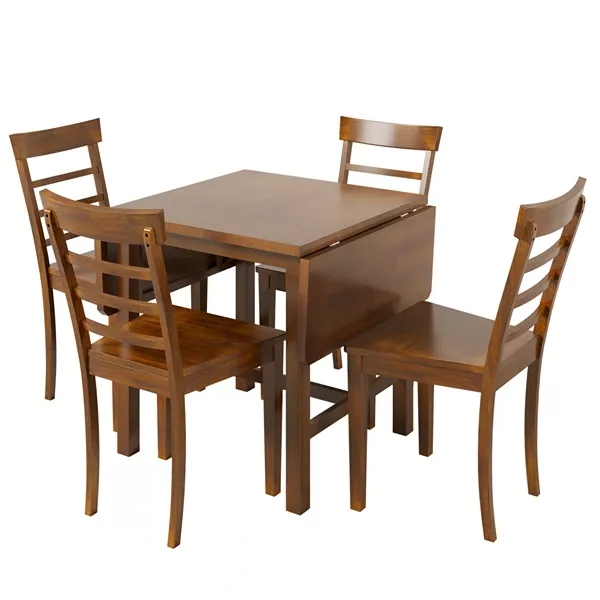 Modern Brown 5-Piece Wood Square Drop Leaf Breakfast Nook Extendable Dining Table Set with 4 Ladder Back Chairs for Small Places