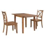 Modern Brown 3-Piece Rectangular Wood Drop Leaf Dining Table Set with 2 X-back Chairs Ideal for Small Places