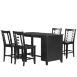 Modern Black Counter Height 5-piece Dining Table Set with Faux Marble Tabletop, with Storage Cabinet and Drawer For Dining Room