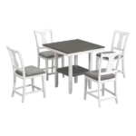 Modern Antique White 5-Piece SquareDining Table Set of  Wood with Storage Shelf And 4 Upholstered Chairs for Small Space
