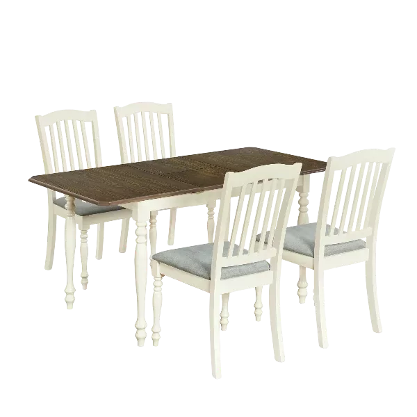 Modern White 5-Piece Rectangular Dining Table Set of Rubber Wood With 4 High-back Cushioned Chairs for Small Place