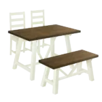 White And Brown 4-Piece Rectangular Dining Table Set of Solid Wood with 2 Upholstered Chairs And Bench for Small Places