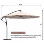 10Ft. Deluxe Patio Umbrella with Base,Outdoor Large Hanging Cantilever Curvy Umbrella in Khaki Color